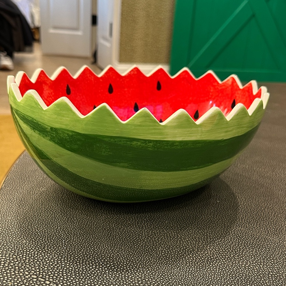 Pier 1 Imports Ceramic Watermelon Party Bowl and Plates Set - Picture 7 of 9